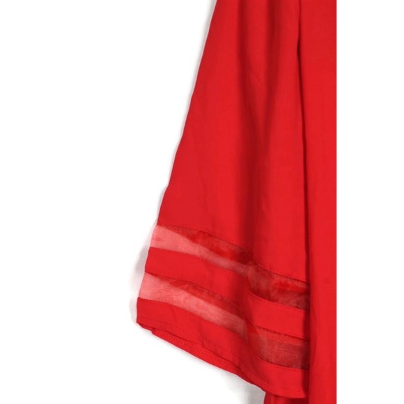 Roshop Red Women's Top Blouse Tie Front Flared Sleeve Size Small - Picture 3 of 6